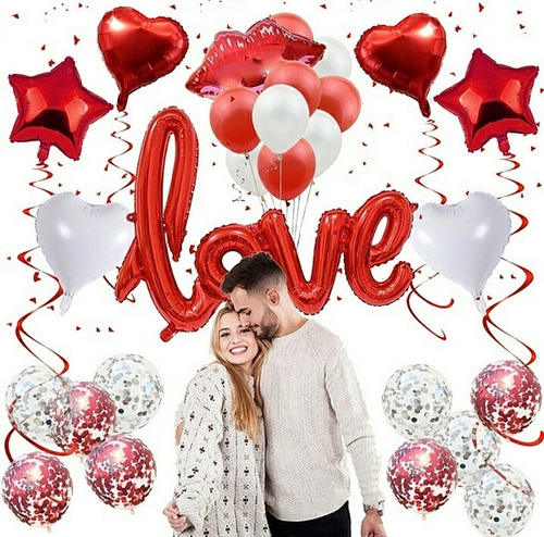 Kit Globos Love Enamorados Deco Romantica Corazones Amor