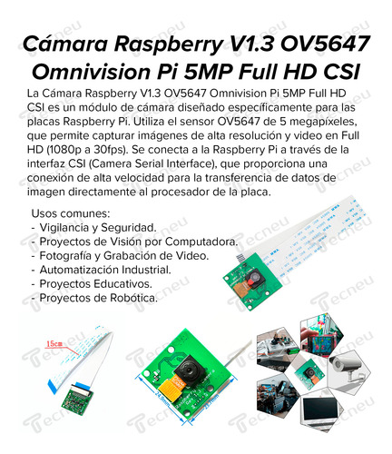 Cámara Raspberry V1.3 Ov5647 Omnivision Pi 5mpx Full Hd Csi
