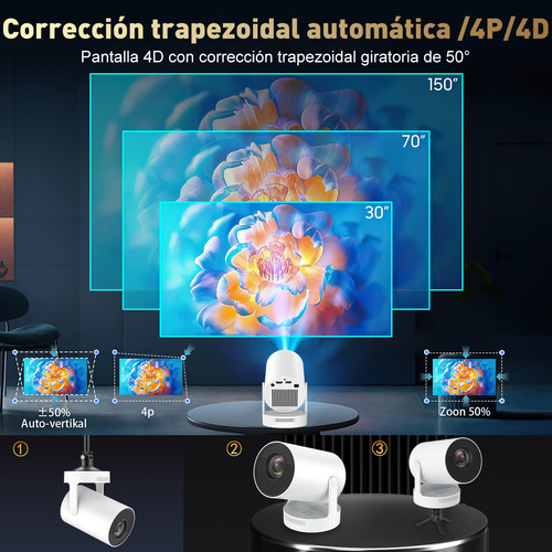 Proyector Mini Xnano 4k Android 11 Profesional 17000 Lumenes LED FHD 127V 1080p Portátil 2.4G/5G WiFi6 Bluetooth 5.4 180° Giratorio Con HDMI Color Blanco