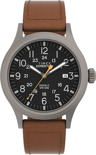 Reloj Hombre Timex Con Luz Indiglo 40 Mm Wr 50m Tw4b260009j Color de la correa Marrón oscuro Color del bisel Gris Color del fondo Negro