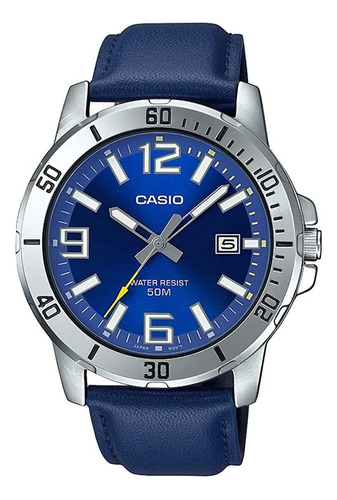 Relógio Casio Masculino Couro Azul Mtp-vd01l-2bvudf Cor do bisel Prateado