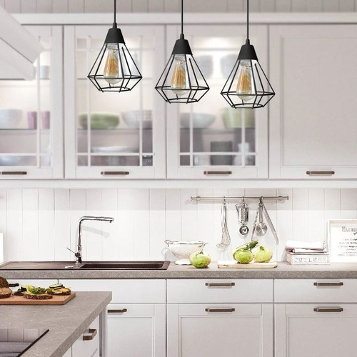 Imagen 6 de 10 de Lampara Colgante 4 Luces Mini Jaula Diamante E27 Apto Led