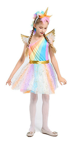 Disfraz Talla Large Para Niña Unicornio Arcoíris Vestido