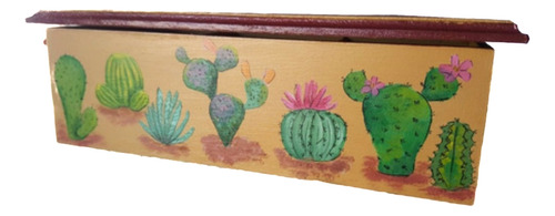 Caja De Té C/vidrio Pintada A Mano C/cactus
