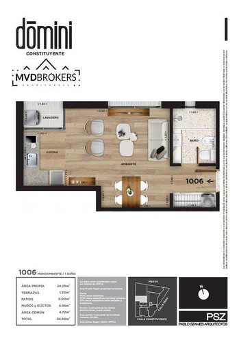 Imagen 3 de 19 de Domini Constituyente (1006) - Venta Apartamento Monoambiente En Cordón Sur - En Obra Estrena 2024