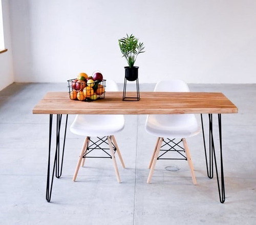 Mesa Living Comedor Industrial Hairpin Madera Eucalipto