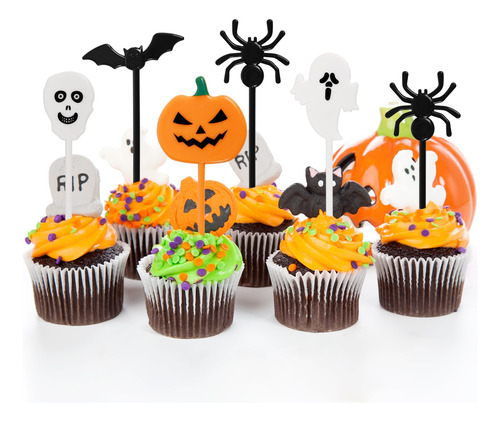 50 Piezas De Plastico Para Cupcakes De Halloween, Palillos D