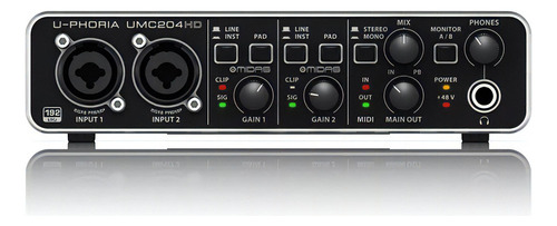 Interface de áudio Behringer U-phoria UMC204HD + cor preta