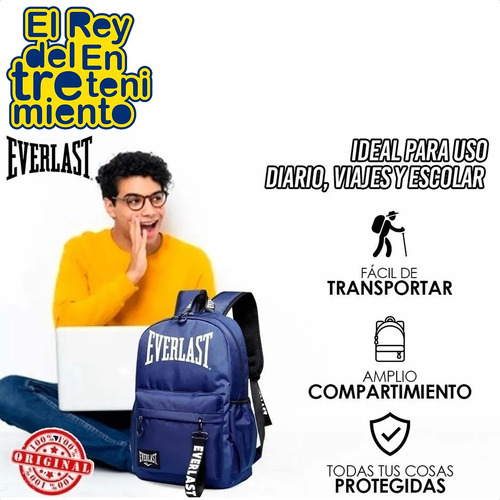 Imagen 6 de 7 de Mochila Everlast Urbana Deportiva P/ Laptop Antirrobo El Rey