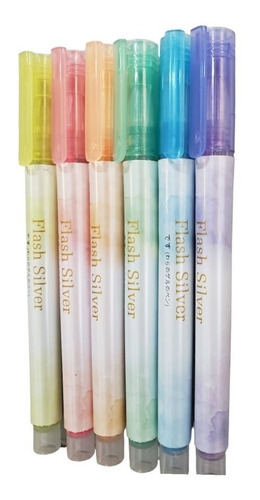Marca Texto Glitter Com 6 Cores Flash Silver