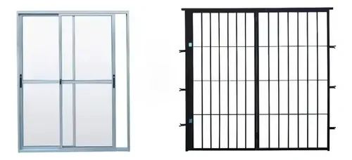 comprar Puerta Ventana Aluminio 150 X 200 Con Puerta Reja Hierro