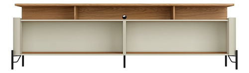 Rack Para Sala 220cm Com Portas Brise Pés Em Metal 100% Mdf Cor Louro E Luna Com Preto