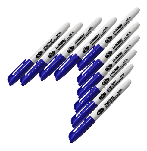 Marcador Permanente Sipa Marker Azul Punto Fino 1.8 Mm10 Pzs