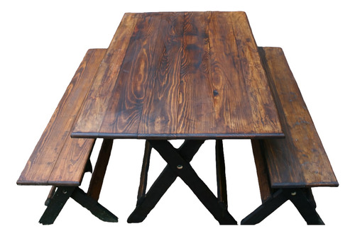 Mesa Plegable 80cm De Madera Con Bancas Jardín O Restaurante