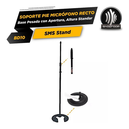 Imagen 2 de 7 de Pie Soporte Recto Microfono Base Pesada Sms Bd10