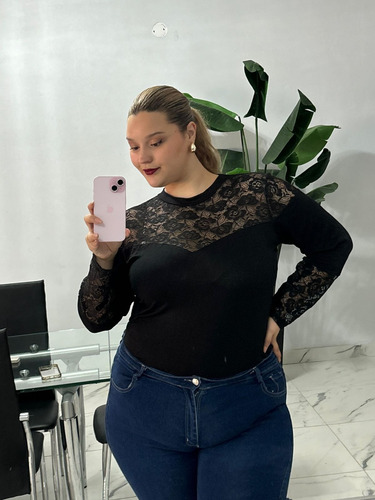 Body Blusa Encaje De Vestir Plus Size Talle Grande Especial Negro 10