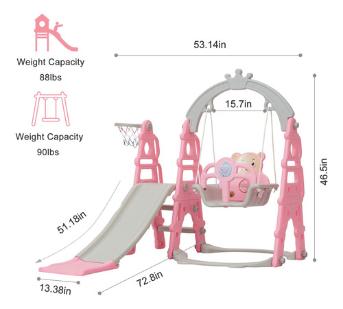 Juego De Tobogán Y Columpio Para Niños Pequeños, 5 En 1 Inte Rosa