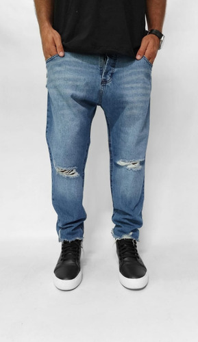 Jeans Hombre Rigido Relaxed Fit Doha Con Rotura Bond
