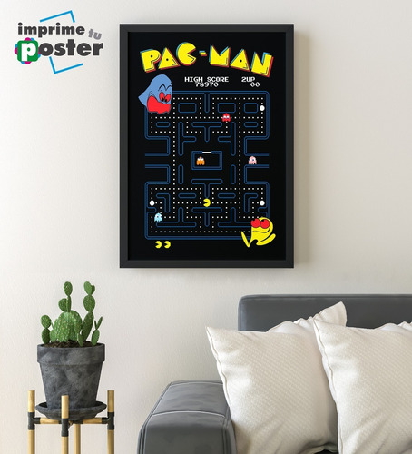 Cuadro De Pacman 35x45 Marco Negro Cn Vidrio Imprimetuposter