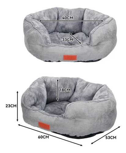 Cama Antiestres Para Perro Gato Con Cojin Reversible 60x53cm Gris Gris