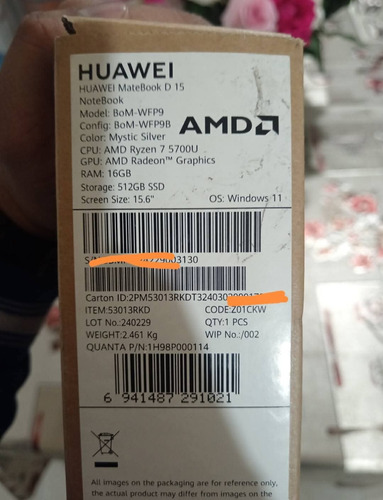 Notebook Huawei Matebook D15 Ryzen 7 16gb+512gb Gris (Usado)