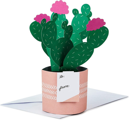 Tarjeta 3d Desplegable Para Regalo Agradecimiento - Cactus