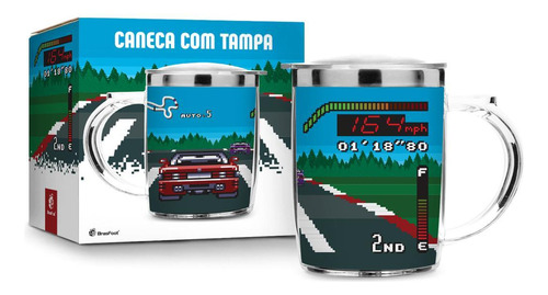 Caneca Termica Plastica Inox Gamer Retro - Top Gear Caneca inox resistente - tampa silicone - 400ml