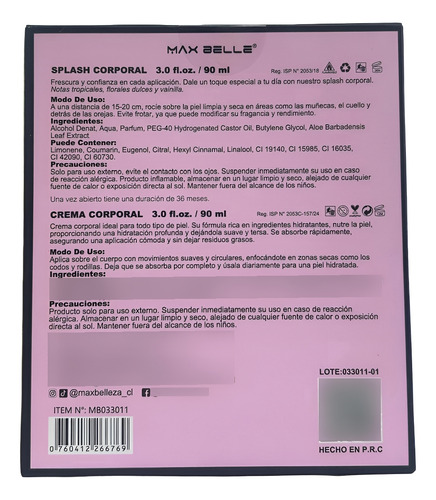 Splash De Mujer 90 Ml + Crema Corporal 90 Ml Fresco