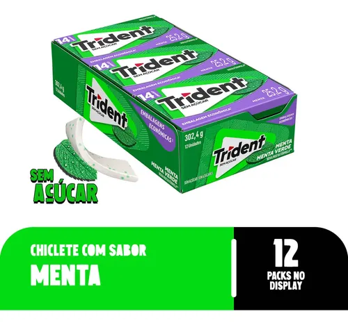 Chiclete Trident Menta Sem Açúcar - Caixa Com 12 Unid. De 25,2g