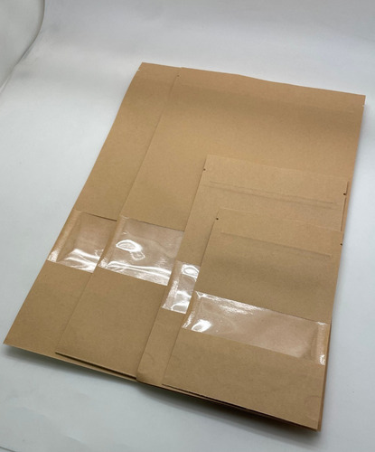 Imagen 4 de 5 de 50 Bolsas Kraft Con Ventana Cierre Hermético 20x12x3 Cm