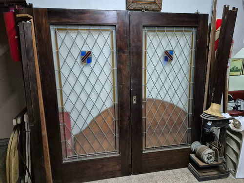 Puerta Portón Interno 2 Hojas Vitro Vitraux Marrón Oscuro (Usado)