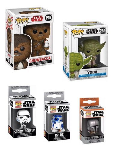 Pqt Starwars 2 Funkos Normales+3 Funkos Llaveros Star Wars