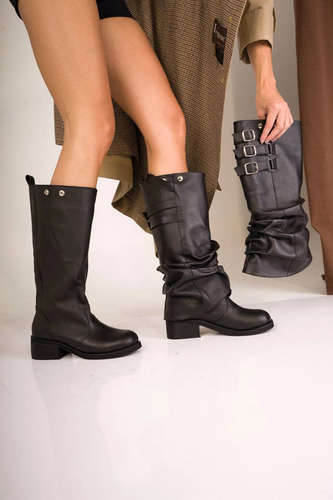 Botas Mujer Caña Alta Fruncida Desmontable 2en1 Cuero Jalea