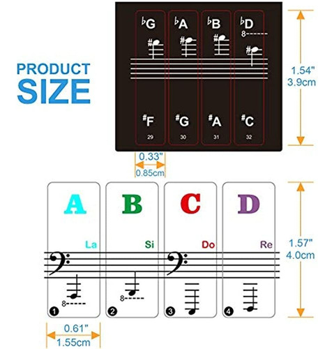 Pegatinas De Teclado De Piano Para Teclas 88/61/54/49/37, Pe