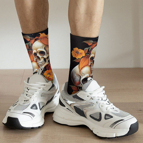 1 Par De Calcetines Redondos Unisex Con Estampado De Dos Cal