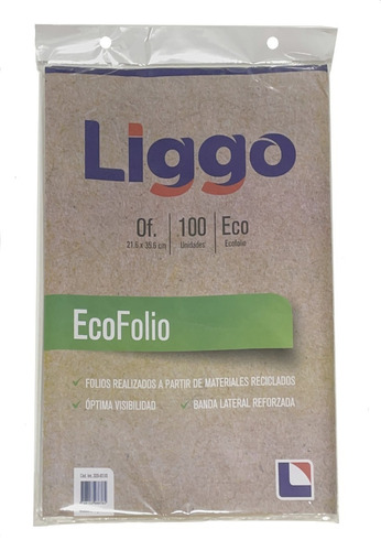 Liggo Folios Oficio 21,6x35,6cm Unidad X 100 Eco Folio