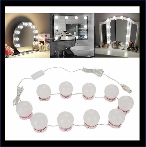 Kit 10 Focos Lamparas Luz Led Espejo Usb Maquillaje Camarin