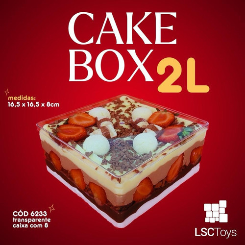 Cake Box Quadrada C/ Tampa Acrílica 2 L Doce Bolo Balas 8und
