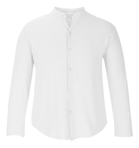 Blusa Casual De Lino De Algodón Liso Con Cuello Alto Y Boton