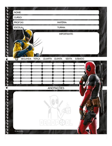 Caderno Deadpool 20 Matérias Univ. Espiral Animativa Capa 2