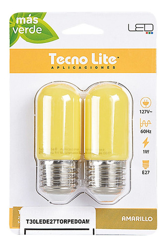 Kit Focos Mini Led Amarillo 1w Plas Capsula E27 Tecnolite