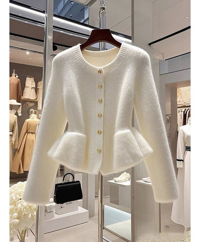 Elegante Cárdigan De Punto Con Ribete De Encaje Para Mujer,