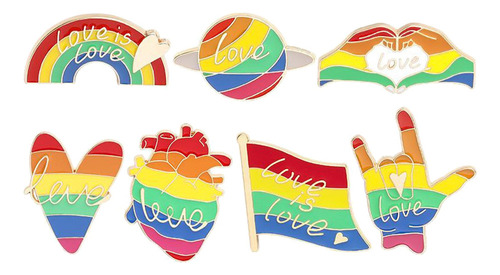 7 Piezas Arcoíris Broche Pins Pride Heart Bandera Etiqueta
