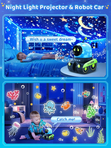 Luz Nocturna Robot Para Niños 12 Películas Proyector De Luz