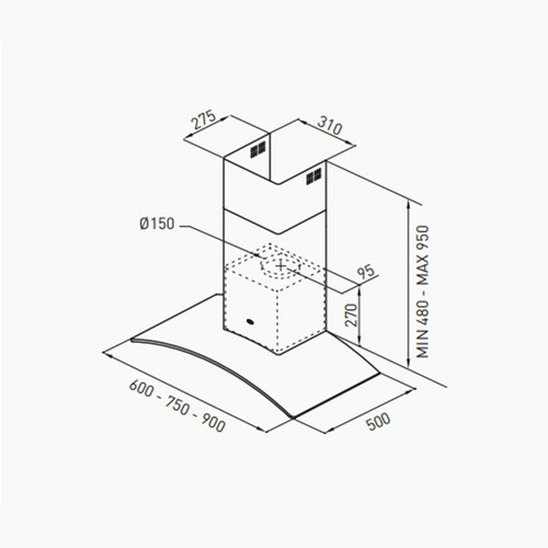TST Lacar Extractor/Purificador - 600 mm - 600 mm - Plateado - 220V - De pared