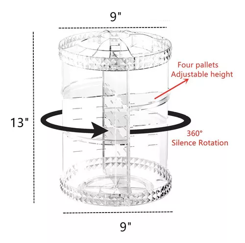  Cq acrylic Organizador de maquillaje giratorio de 360 grados  para baño, estuches de almacenamiento de cosméticos giratorios ajustables  de 4 niveles y vitrinas de soporte de maquillaje, transparente : Belleza y