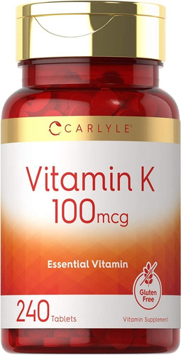 Vitamina K Vitamin K Más Potente 100mcg 240 Tabletas Carlyle Sabor Sin sabor
