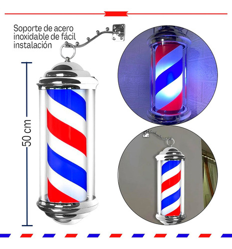 Caramelo Para Barberia Con Esfera Giratorio Con Luz Led 50cm