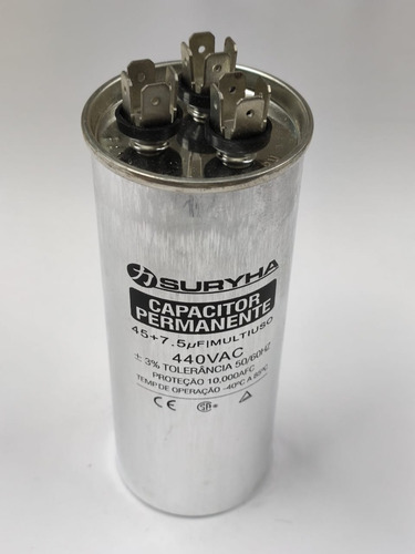 Capacitor Duplo 45+7,5uf 440v Em Alumínio Marca Tk