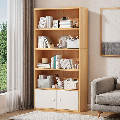 Libreros Madera Modernos Con 2 Puertas Y 4 Niveles Estantes